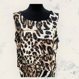 Dressbarn Collection women’s size 1X cheetah print sleeveless tiered top